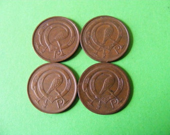 Four Authentic Irish Decimal Half Penny Coins With Stylized Birds From The Book Of Kells Ireland