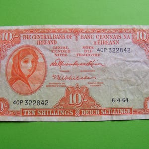 Irish 1964 Ten Silling Banknote Lady Lavery Old Irland 10 Note Papiergeld Währung