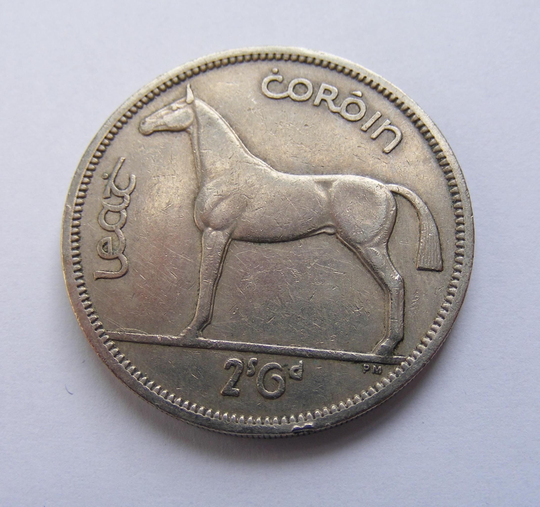 1963 Irish Half Crown Coin Old Vintage Ireland 1/2c Horse Harp