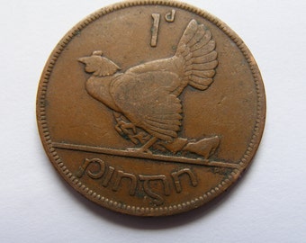 1928 Irish One Penny Coin First Year Minted Old Lucky Ireland 1d Hen And Chicks