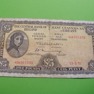 1972 Irish Fünf Pound Banknote Irish Lady Lavery alte 5 Note Papiergeld Währung