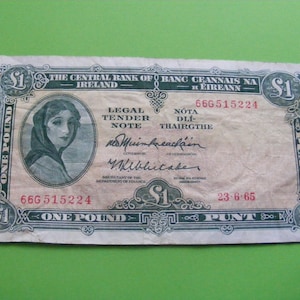 1965 Irish One Pound Banknote Lady Lavery alte Irland 1 Note Papiergeld Währung
