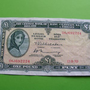 1970 Irish One Pound Banknote Lady Lavery alte Irland 1 Note Papiergeld Währung