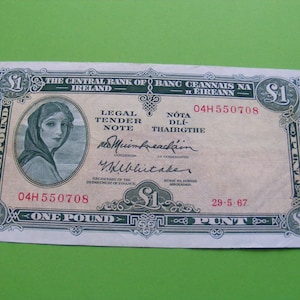 1967 Irland One Pound Banknote Lady Lavery alte irische 1 Note Papiergeld