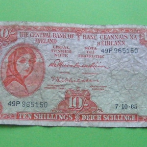 Irische 1965 Zehn Schilling Banknote Lady Lavery Old Irland 10 Note Papiergeld Währung