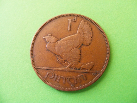 Ireland Hen And Chickens LAST YEAR ISSUED 1968 Irish One Penny Coin Harp