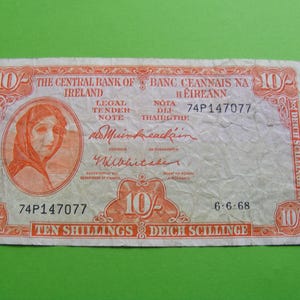 1968 Irish Ten Silling Banknote Irland Lady Lavery alte 10 Note Papiergeld Währung