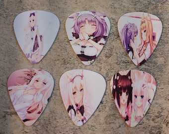 One set of 6 beautiful Anime Girls Single Sided Picture Guitar Picks