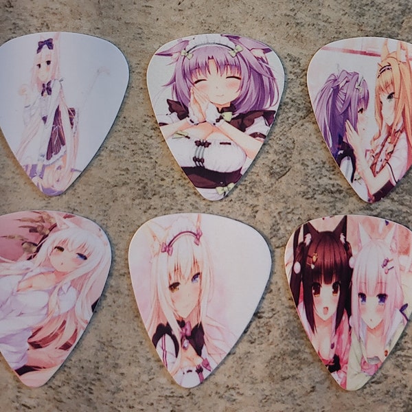 One set of 6 beautiful Anime Girls Single Sided Picture Guitar Picks
