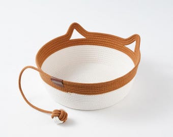 Handgemaakte kattenmand van katoenen touw | Modern kattenoorontwerp, inclusief speels speelgoed