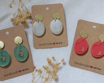 Handmade resin drop earrings | Lightweight floral earrings | Handcrafted jewelry with gold accents | Elegant women's gift