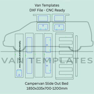 DXF File for CNC - Campervan Slide Out Bed - 1850x335x700-1200mm - Suitable For Volkswagen VW Caddy Maxi