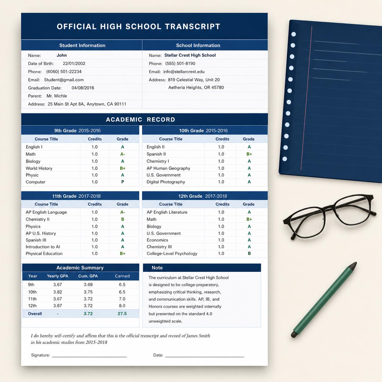 Microsoft Word Transcript Sample Editable High School Transcript Template, Homeschool Transcript ...