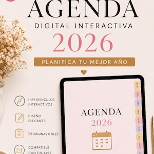 Agenda Digital 2026 en Español, Planificador Digital Interactivo para GoodNotes, PDF para iPad-Tablet, Agenda Canva Editable,descarga instan