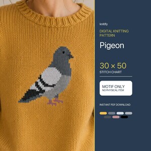 Pigeon Colorwork Knitting Pattern PDF, 30 x 50 Stitch Bird Motif Chart