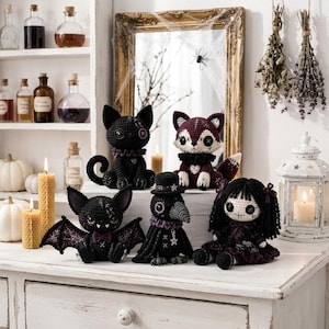 Gothic Crochet Amigurumi Pattern Set, Halloween Crochet Plushies Pattern, Amigurumi Dolls Pattern (Pdf Download)