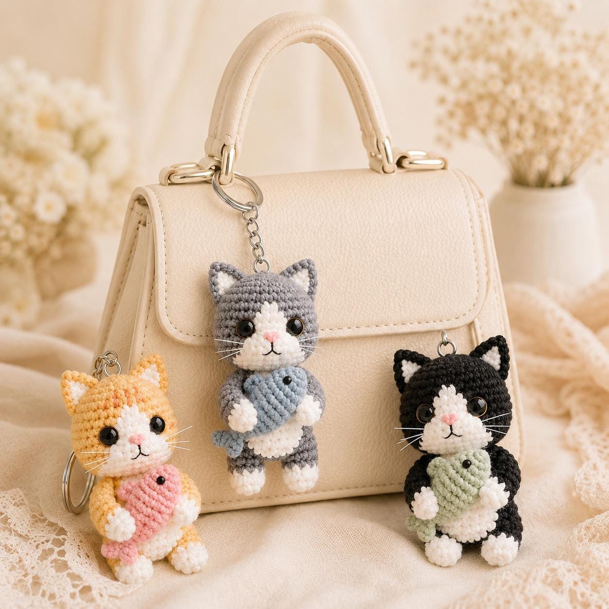 編みぐるみキーホルダー猫 オーダーメイド 猫のあみぐるみキーホルダー