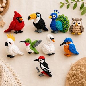 Zestaw 9 wzorów na szydełkowe ptaki, pluszowa zabawka amigurumi w formacie PDF (do pobrania w wersji cyfrowej) zdjęcie 8