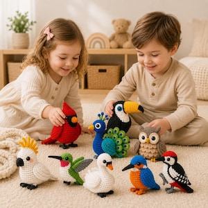 Zestaw 9 wzorów na szydełkowe ptaki, pluszowa zabawka amigurumi w formacie PDF (do pobrania w wersji cyfrowej) zdjęcie 9