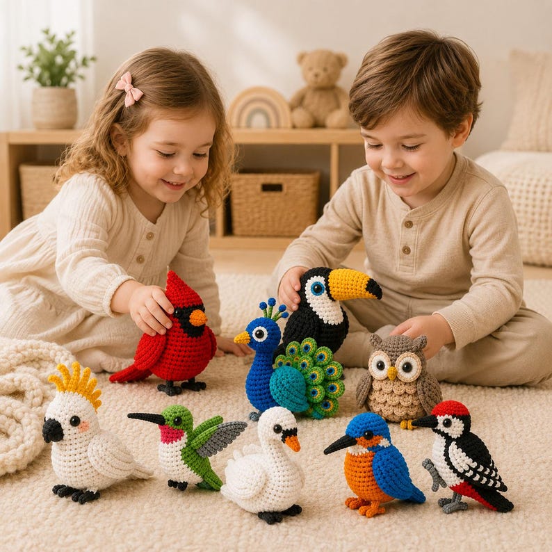 Zestaw 9 wzorów na szydełkowe ptaki, pluszowa zabawka amigurumi w formacie PDF (do pobrania w wersji cyfrowej) zdjęcie 9