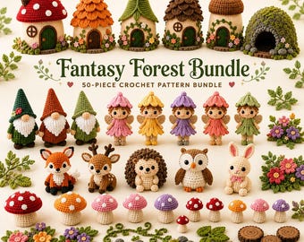 Zestaw wzorów szydełkowych na fantazyjny las | 50 wzorów amigurumi w formacie PDF (dla początkujących)