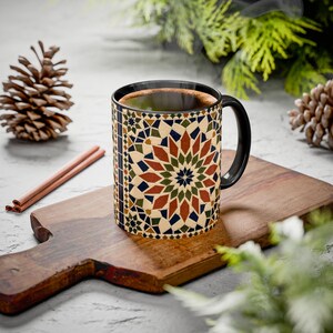 Moroccan Tile Coffee Mug, Ceramic Coffee Cup, Zellige Mosaic Mug, Blue Geometric Mug, Boho Kitchen Decor, Tea Lover Gift