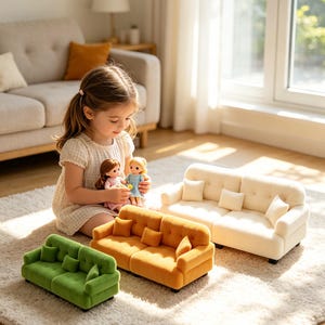 Multi-Color Flocked Dollhouse Sofa, Micro Velvet Couch Model, Mini Furniture for DIY Sand Table & Doll Play