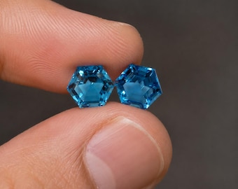 Schweizer Blautopas-Hexagon-Edelsteinen, 12 mm facettiertes Paar für die Schmuckherstellung