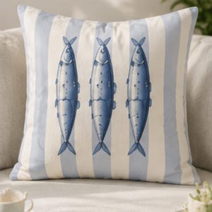 Blue Mackerel Fish Pattern Pillowcase, Square Pillowcase