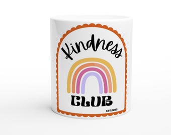 Tazza in ceramica Kindness Club Retro arancione e bianca da 325 ml