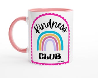 Kindness Club - Tazza in ceramica da 325 ml (11 oz) rosa, blu e bianca con interno colorato