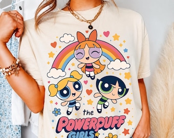 Powerpuff Girls Rainbow Trio PNG, Kawaii Cartoon Hero Shirt Design (Digital Download)