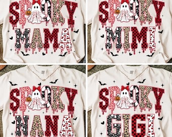 Spooky Mama Nana Mimi Gigi Halloween Ghost PNG, Leopard Sublimation Graphic (Download digitale)
