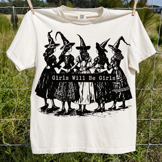 Vintage Witch Coven PNG, Spooky Feminine Halloween Graphic, Girls Will Be Girls Shirt Design