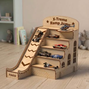 Toy Car Ramp & Parking Garage Laser Cut File, Wooden Car Display, Hot Cars Track, Digital CNC SVG DXF