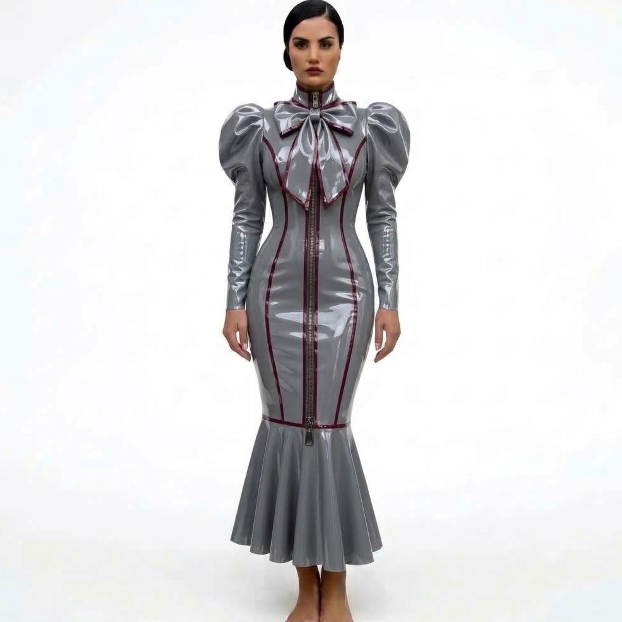 grey latex dress Red Gray OffShoulder