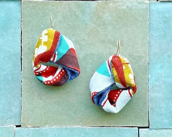 Recycled Wax Dye Print Fabric Earrings