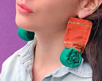 Recycled Sari Silk Fabric Earrings