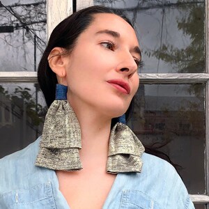 Metallic Gold & Denim Fabric Earrings ReClaimed Fabric image 2