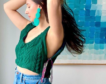 Green Upcycled Side-Tie Sweater Top - One size - recycled materials