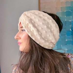 Recycled Cotton & Cashmere Cozy Headband, Ivory image 1