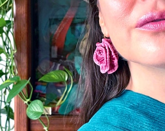 Blooming Pink Recycled Fabric Earrings