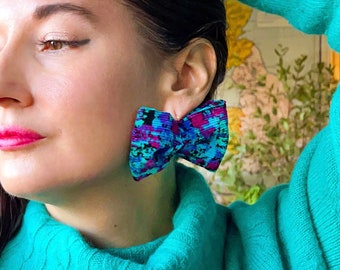 Colorful Bow Earrings - Recycled Corduroy