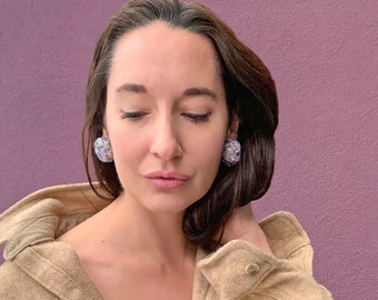 Colorful Recycled Fabrics Disc Earrings - Lavendar