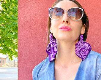 Violet Fabric Earrings -  Recycled Vintage Fabric