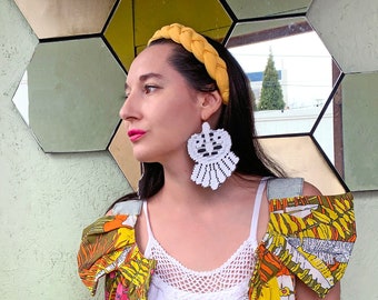 White Lace & Denim Earrings - recycled materials