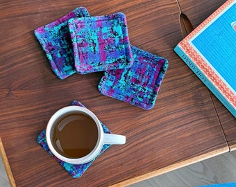 Abstract Print Fabric Coasters - Recycled Cotton Corduroy and Denim