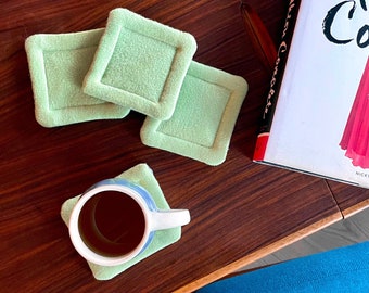 Chartreuse Fabric Coasters - Recycled Boiled Wool and Denim