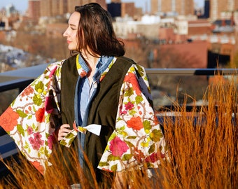 Floral & Corduroy Cape-let - All Recycled Fabrics