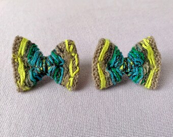 Put a Bow on It! Earrings  from Recycled Sweater- Blue Green